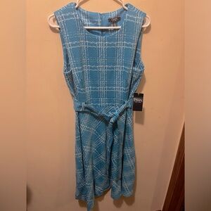NWT Chaps Sleeveless Belted Dress‎ Blue White Sz 12